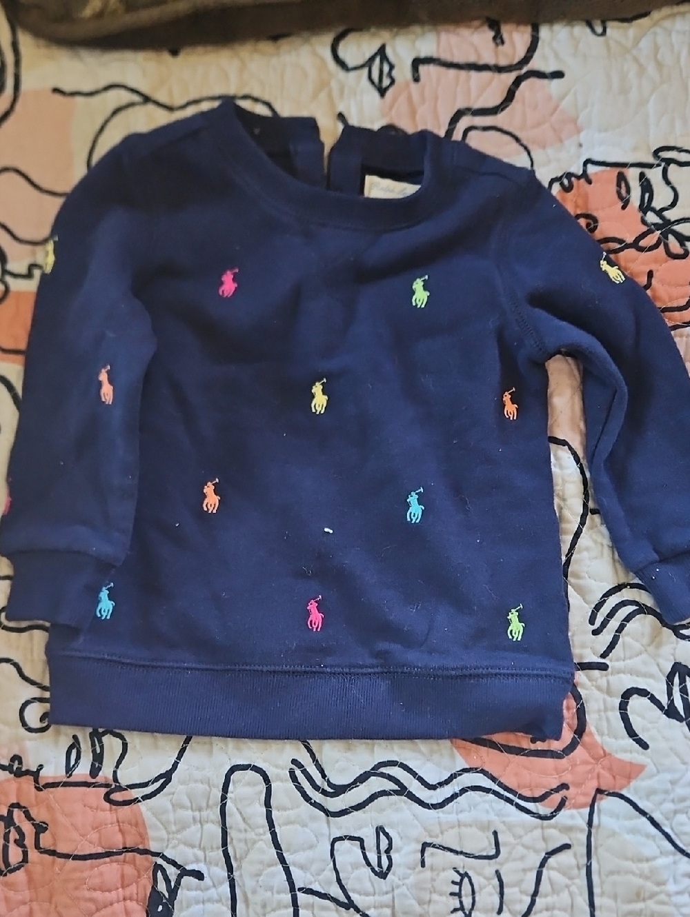 Ralph Lauren Navy Kids Sweatshirt with Multicolor Polo Embroidery